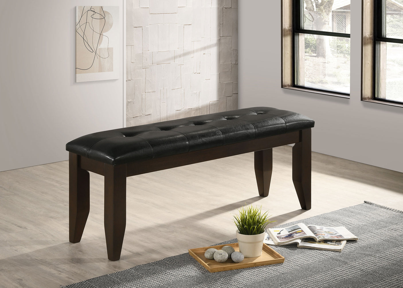 Bench - Dalila Tufted Upholstered Dining Bench Cappuccino and Black