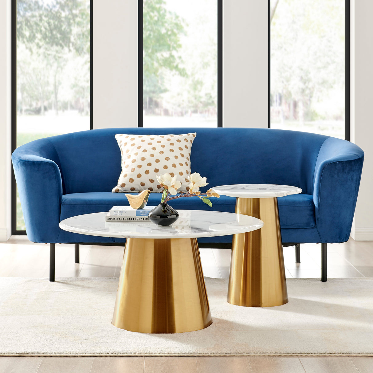 Gilded Opulence Coffee Table Set // Gold and White Marble  | Finesse - Home Elegance USA