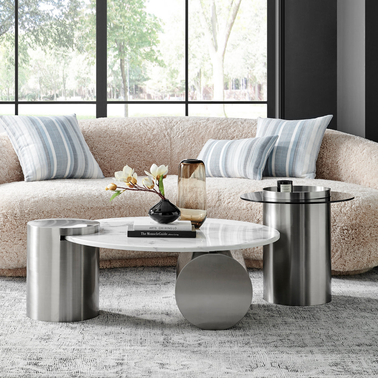 Twin Halo Marble-Top Coffee Table Set  | Finesse - Home Elegance USA