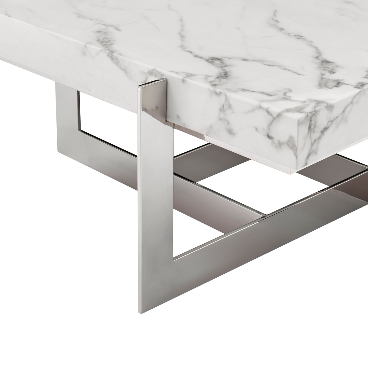 Marmo Reflection Square Coffee Table // Chrome and White Marble  | Finesse