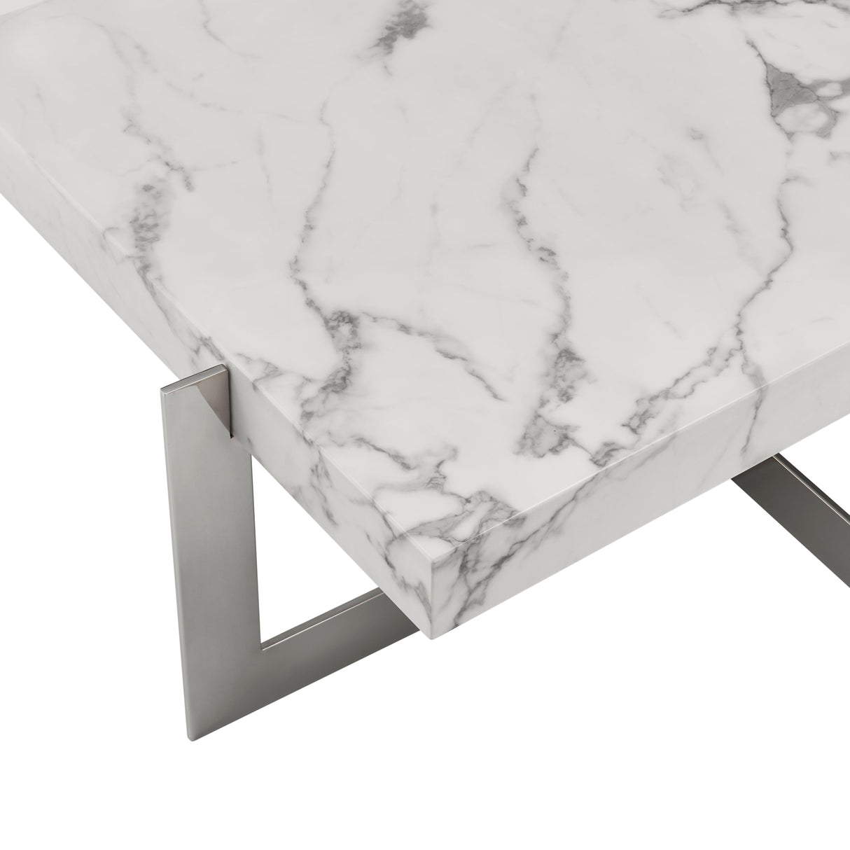 Marmo Reflection Square Coffee Table // Chrome and White Marble  | Finesse