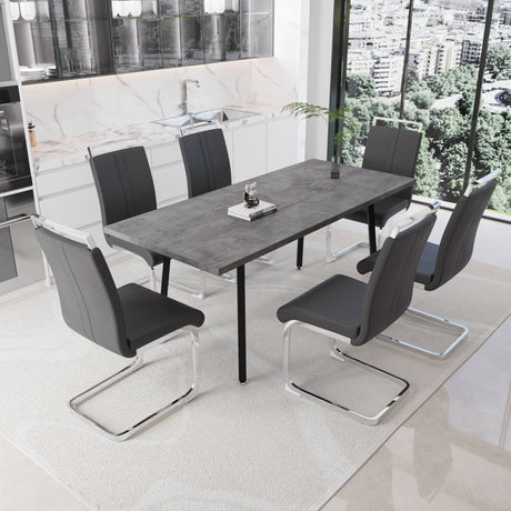 55.12-70.87' expandable square dining table set that can accommodate 4-6 people, equipped with 6 C-shaped tubular cushioned armless dining chair,  kitchen table and chair set, with metal legs - sold by Home Elegance USA