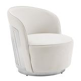 Luxe Elegance Swivel Accent Chair // White with Chrome Back Detail  | Finesse - Home Elegance USA
