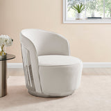 Luxe Elegance Swivel Accent Chair // White with Chrome Back Detail  | Finesse - Home Elegance USA