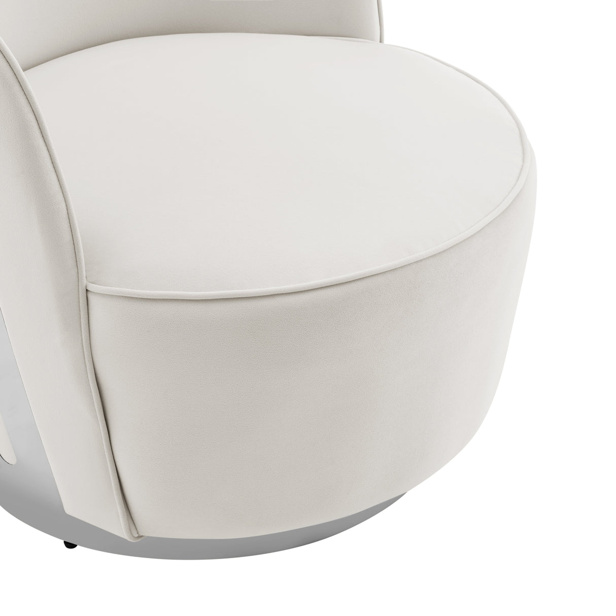 Luxe Elegance Swivel Accent Chair // White with Chrome Back Detail  | Finesse - Home Elegance USA