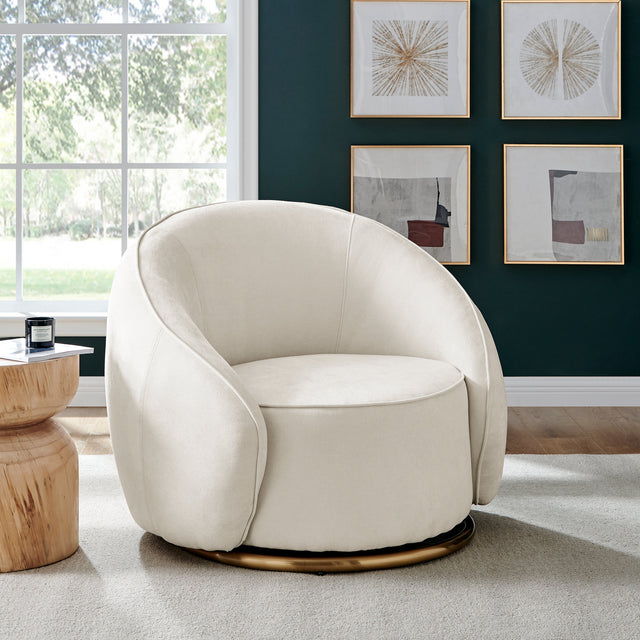 Ivory Swing Luxury Swivel Accent Chair // Ivory and Brushed Gold  | Finesse - Home Elegance USA