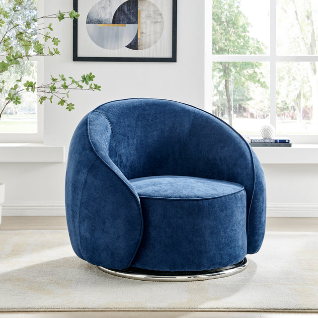 Sapphire Swing Luxury Swivel Accent Chair // Blue and Chrome  | Finesse