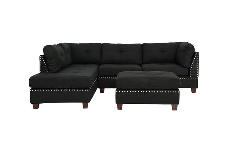3-pcs Sectional Sofa Black Polyfiber Cushion Sofa Chaise Ottoman Reversible Couch Pillows - sold by Home Elegance USA