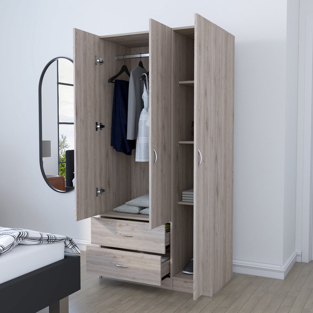 Three Door Armoire Clark, Bedroom, Light Gray - sold by Home Elegance USA