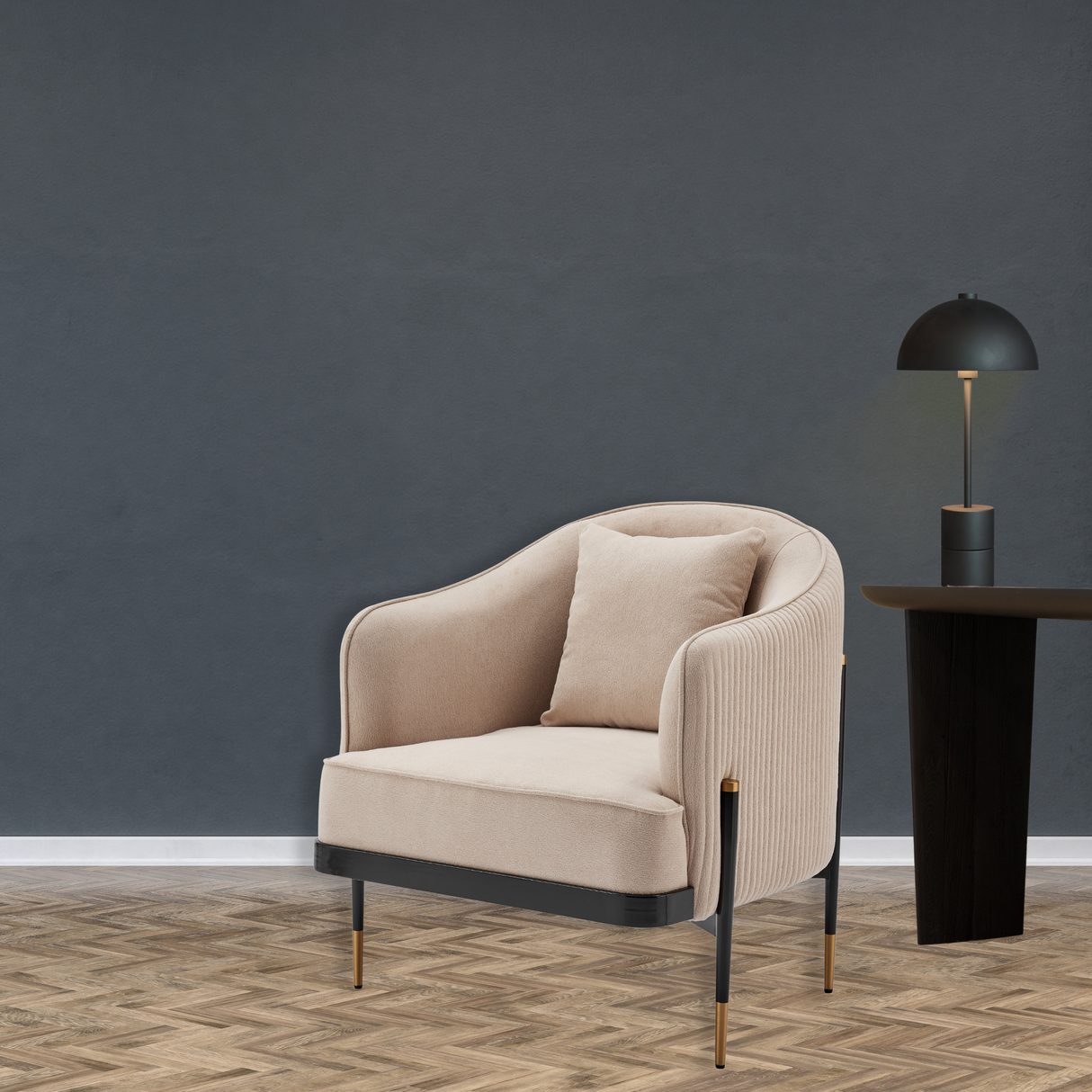 Versa Transitional Elegance Accent Chair // Beige, Black and Gold  | Finesse - Home Elegance USA