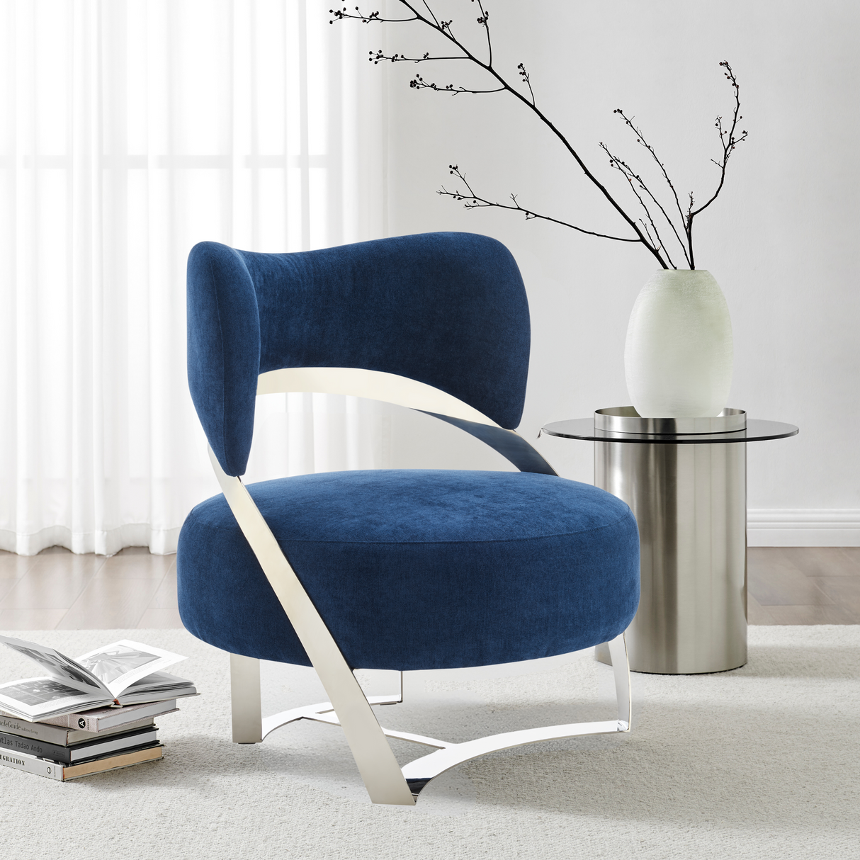 Aura Modern Accent Chair // Blue and Chrome  | Finesse