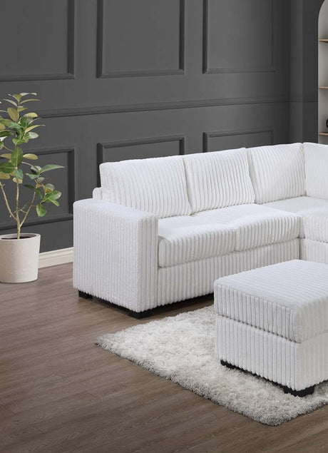Beautiful 4-Piece Sectional Set W/ Ottoman Milk Color One Arm Loveseat Corner Wedge Corduroy Upholstered Plush Couch - sold by Home Elegance USA