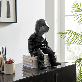 Cool Dude with Hoodie Sculpture // Black & Chrome  | Finesse - sold by Home Elegance USA