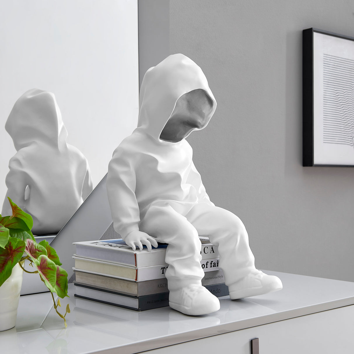 Cool Dude with Hoodie Sculpture // White & Chrome  | Finesse - Home Elegance USA