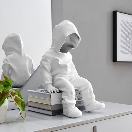 Cool Dude with Hoodie Sculpture // White & Chrome  | Finesse - Home Elegance USA