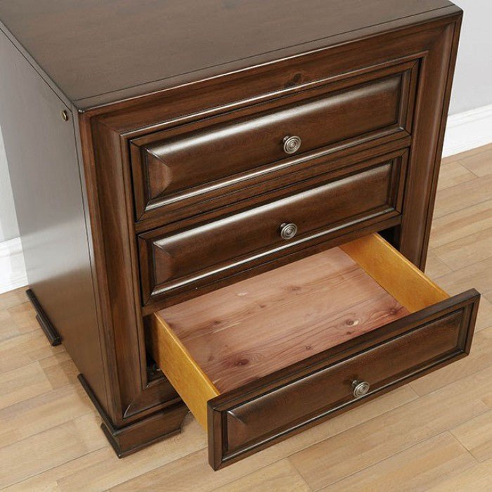 Brown Cherry Solid wood 1pc Nightstand Nickel Round Knob Transitional Style 3 - Drawers Nightstand w Under Nightlight - B01149585 - Home Elegance USA - 5