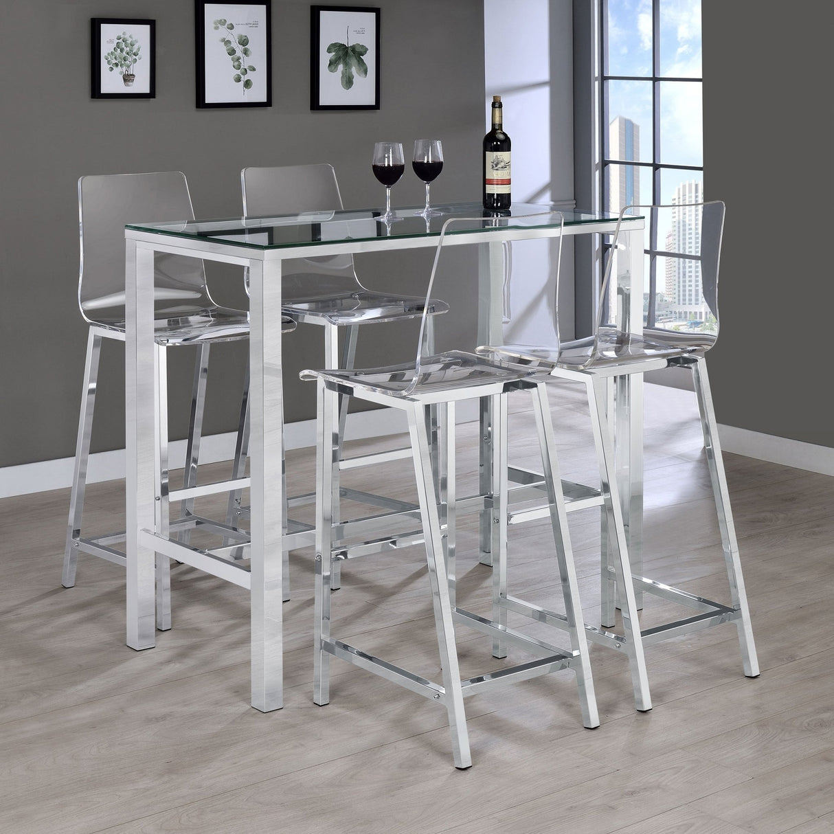 Tolbert 5 - piece Bar Set with Acrylic Chairs Clear and Chrome | Coaster | Home Elegance USA