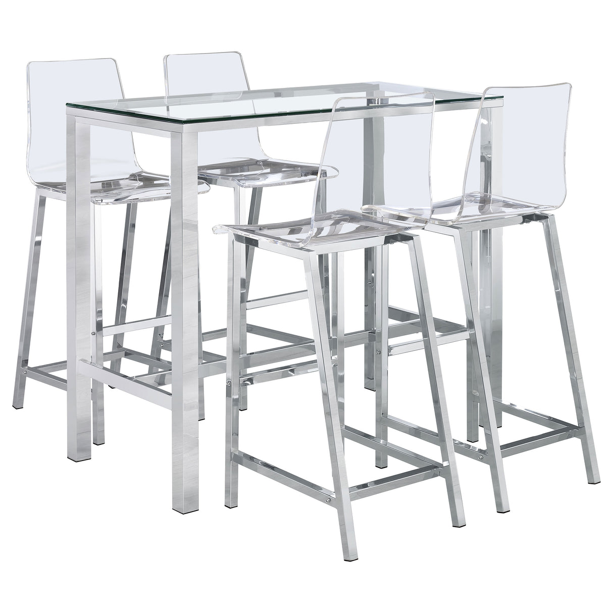 Tolbert 5 - piece Bar Set with Acrylic Chairs Clear and Chrome | Coaster | Home Elegance USA