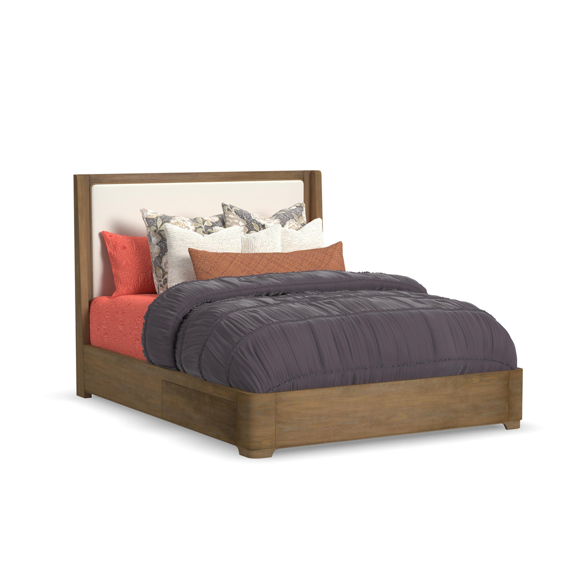 Normandy Queen Upholstered Storage Bed - Light Brown | Flexsteel