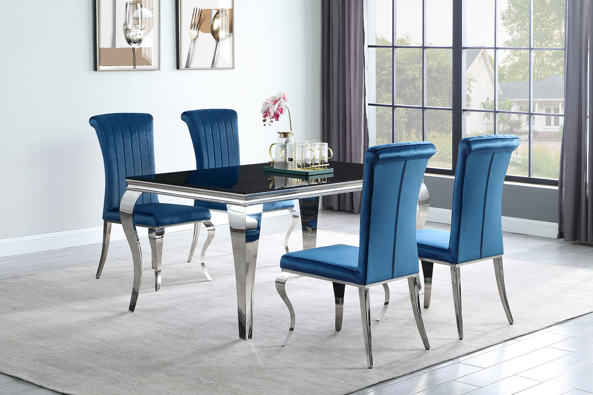 Carone 5-piece 61" Rectangular Black Glass Dining Set Teal - Home Elegance USA