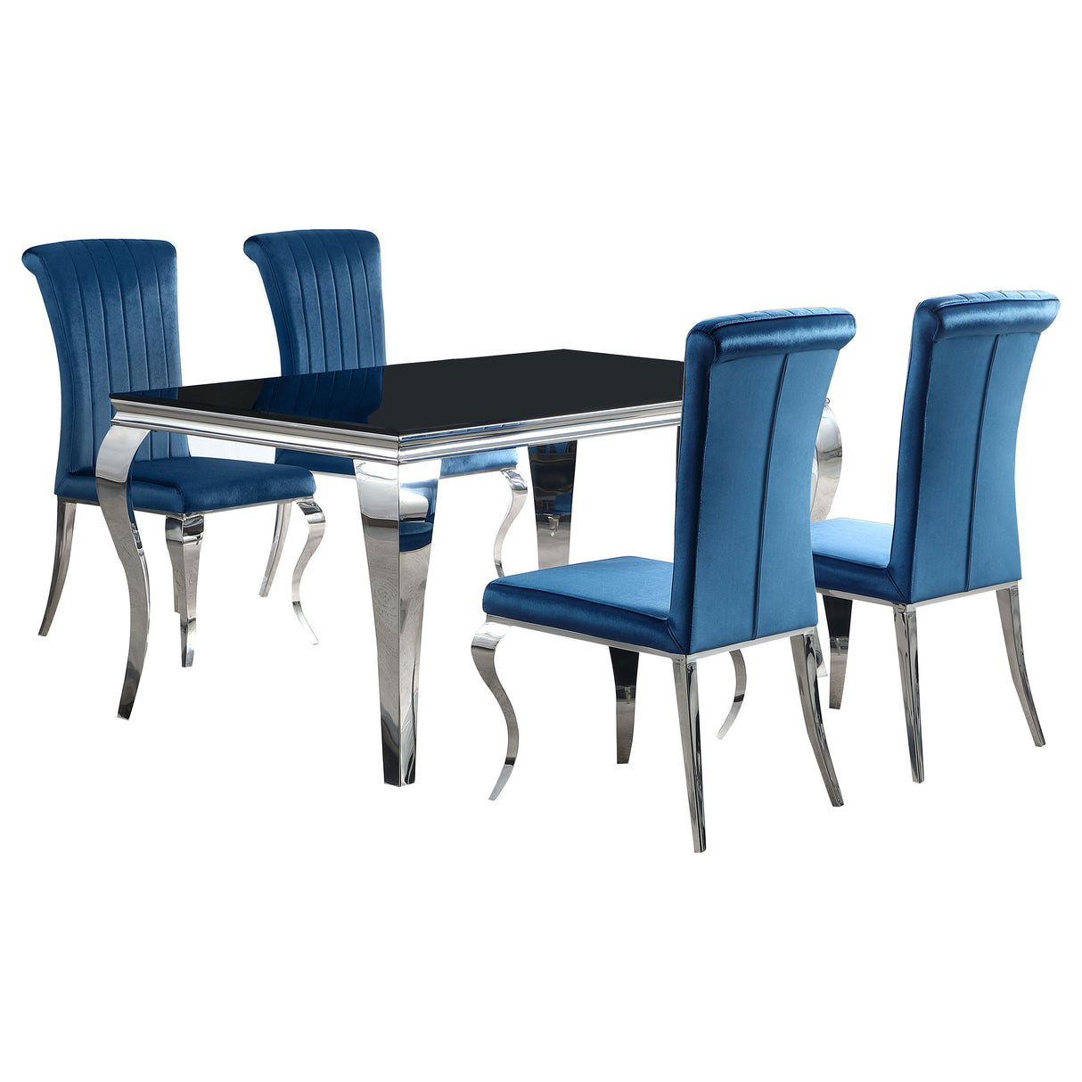 Carone 5-piece 61" Rectangular Black Glass Dining Set Teal - Home Elegance USA