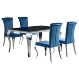 Carone 5-piece 61" Rectangular Black Glass Dining Set Teal - Home Elegance USA