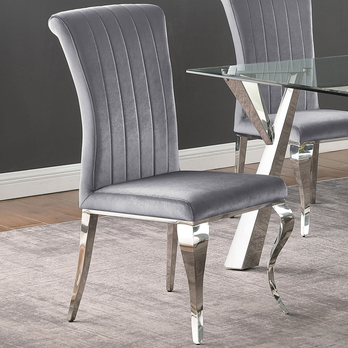 Betty Upholstered Side Chairs Grey and Chrome (Set of 4) | Coaster | Home Elegance USA