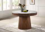 Dining Table - Ortega Round Marble Top Solid Base Dining Table White and Natural