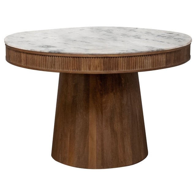 Dining Table - Ortega Round Marble Top Solid Base Dining Table White and Natural