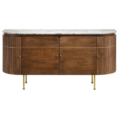 Sideboard - Ortega 4-door Marble Top Dining Sideboard Server White and Natural