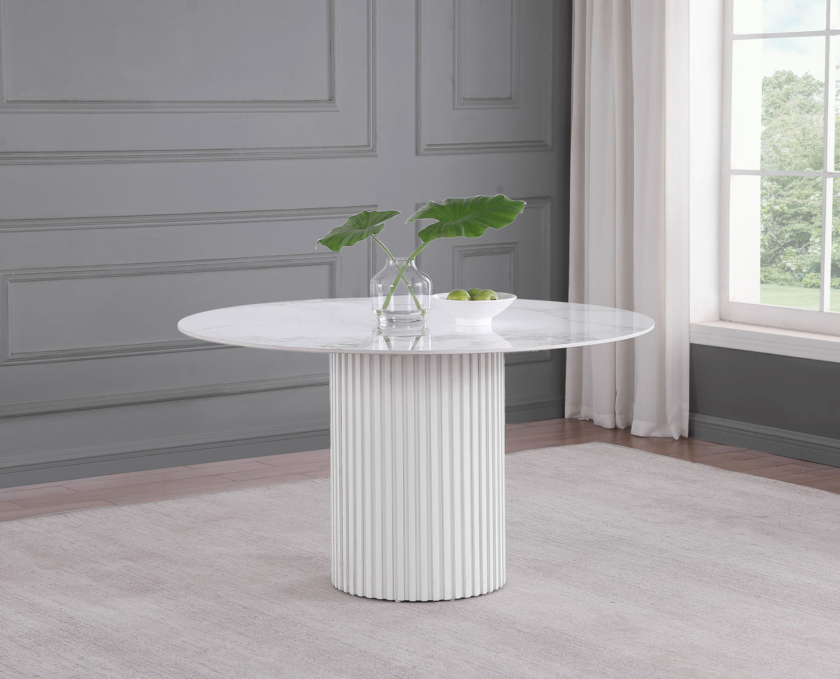 Acadia Round 53-inch Sintered Stone Top Dining Table White - Home Elegance USA