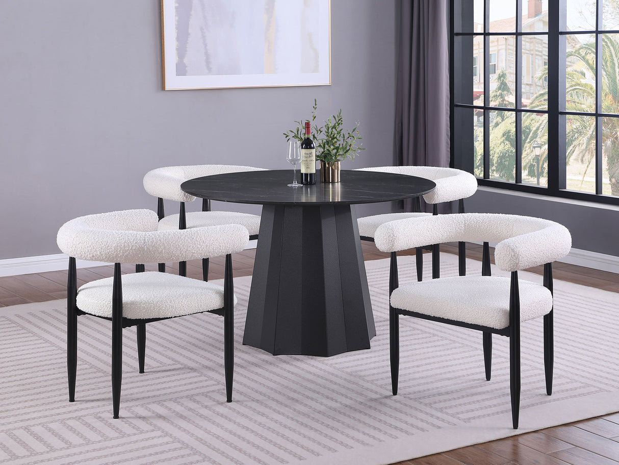 Camden 5-piece Round Faux Marble Top Dining Table Set Black - Home Elegance USA
