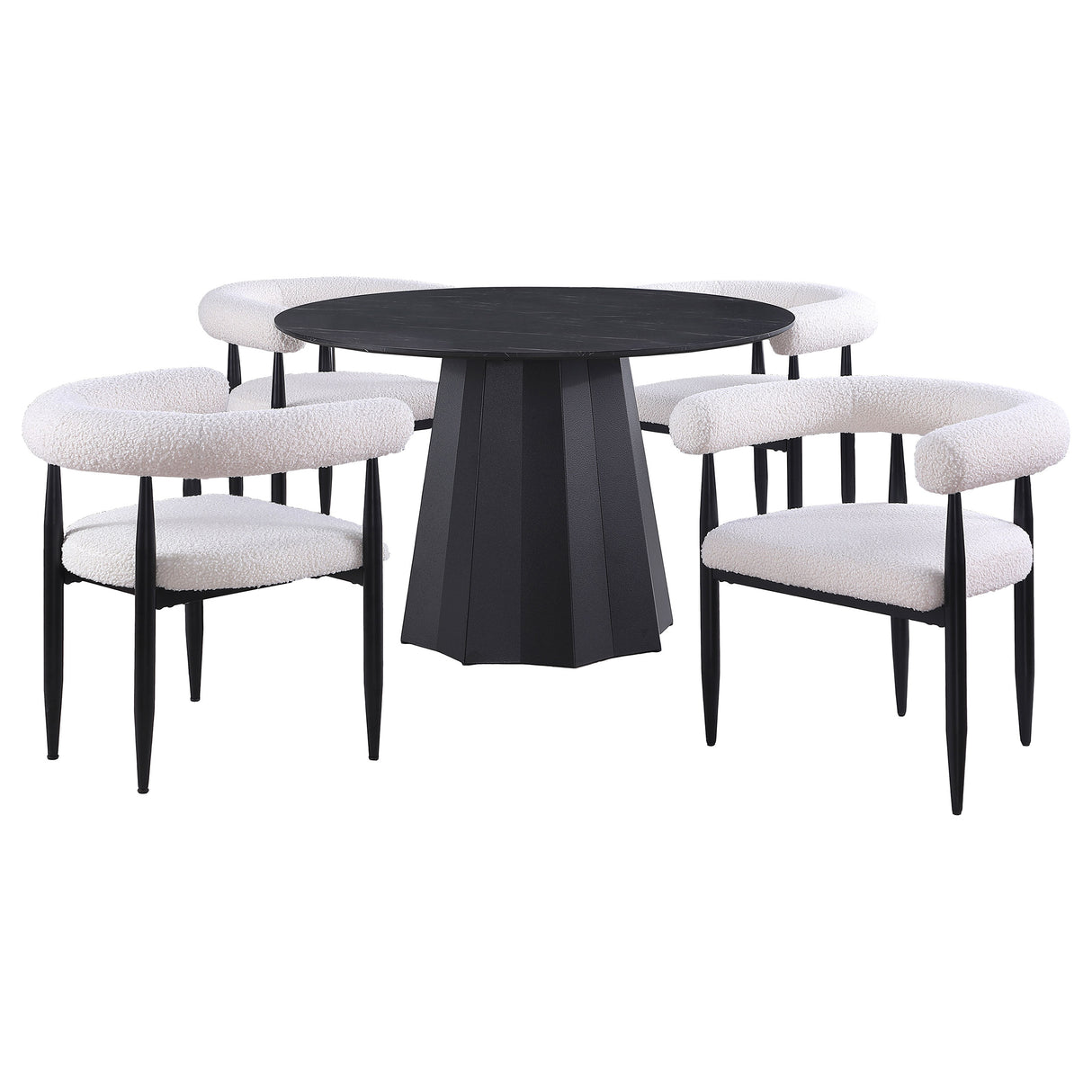 Camden 5-piece Round Faux Marble Top Dining Table Set Black - Home Elegance USA