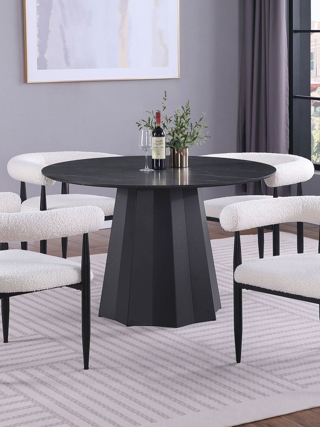 Camden Round 48-inch Faux Marble Top Dining Table Black - Home Elegance USA