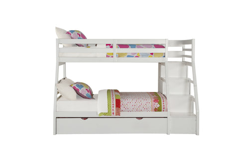 Jason White Finish Twin/Full Bunk Bed W/Trundle & Storage - sold by Home Elegance USA