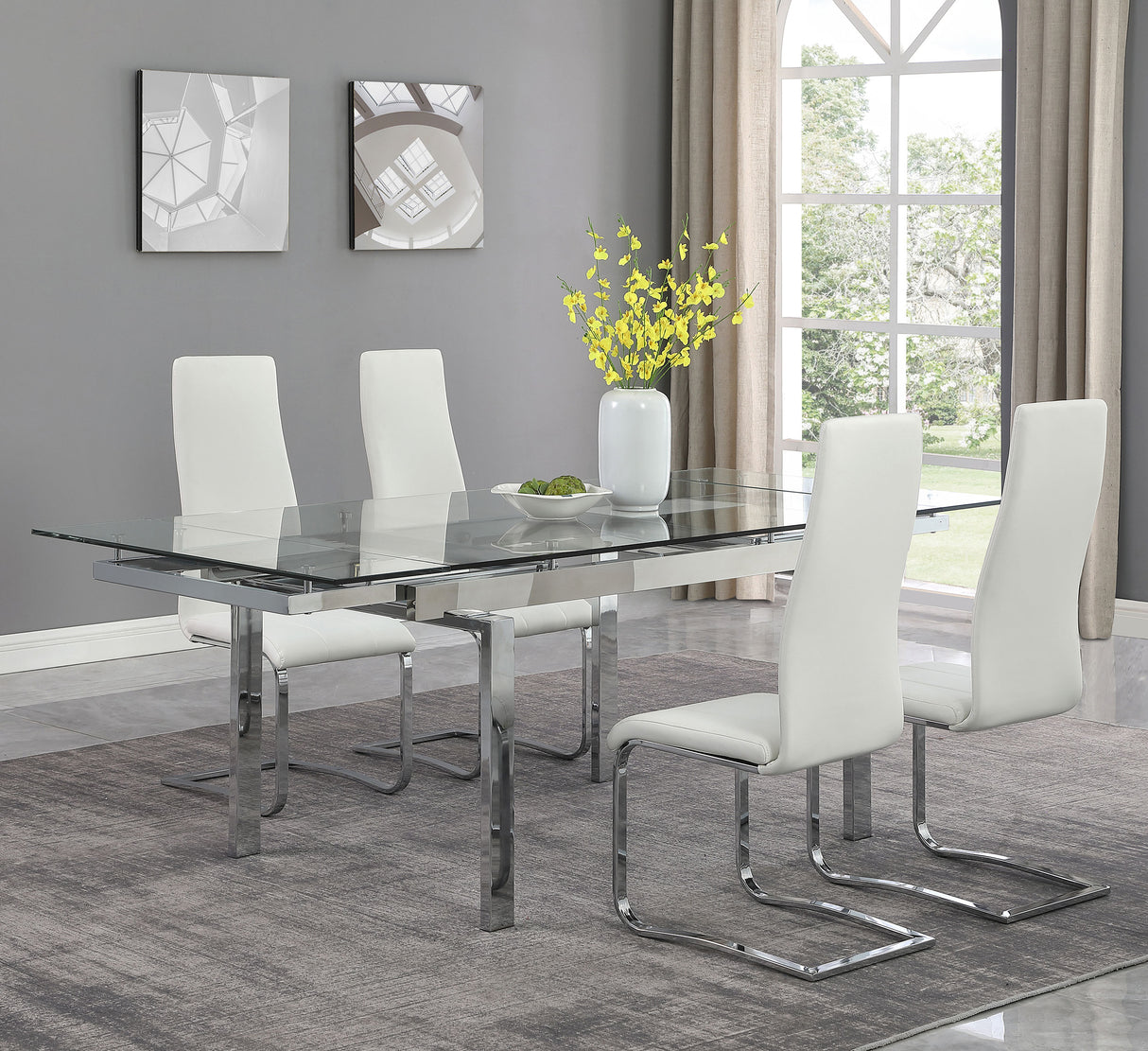 Dining Table - Wexford Glass Top Dining Table with Extension Leaves Chrome