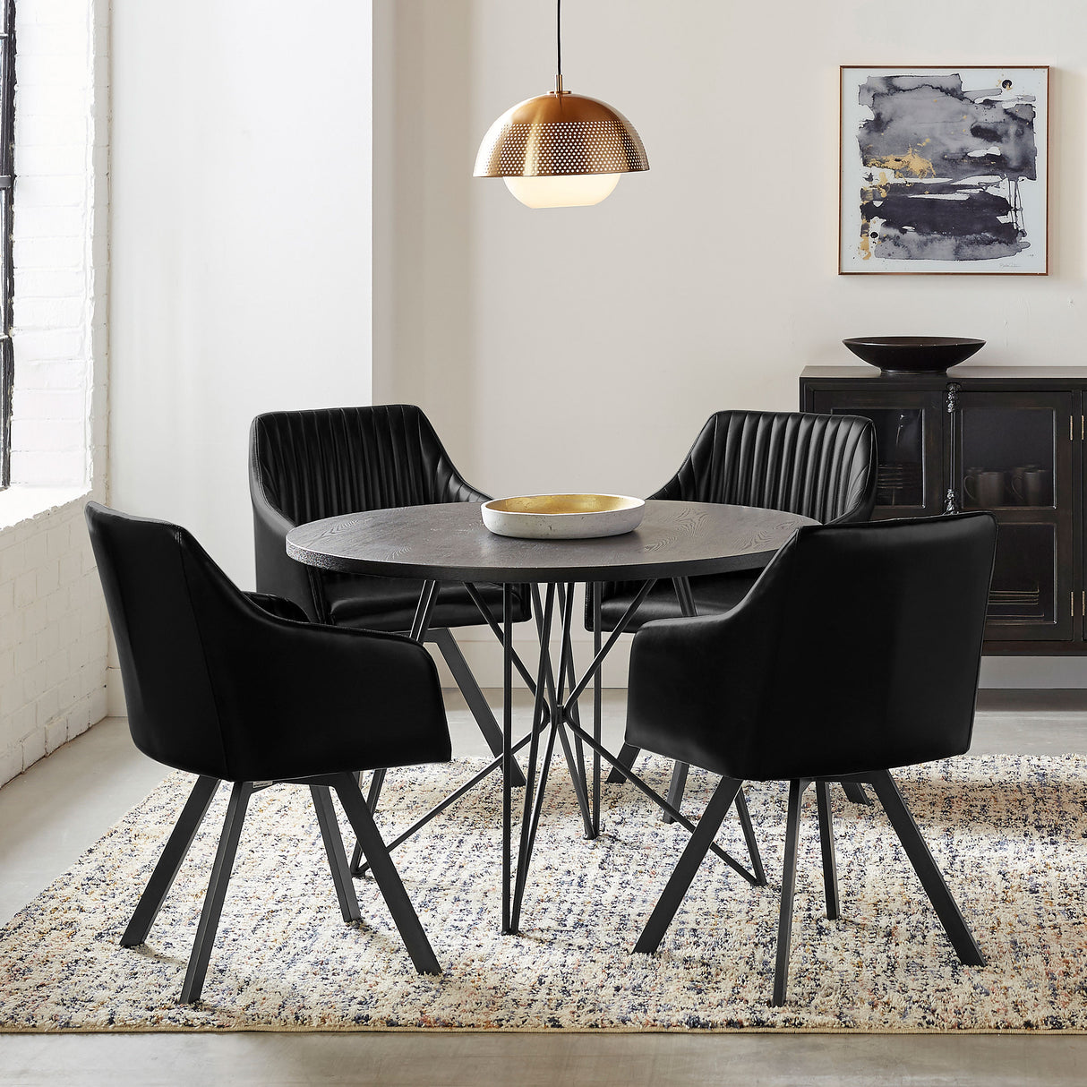 Dining Table - Rennes Round Table Black and Gunmetal