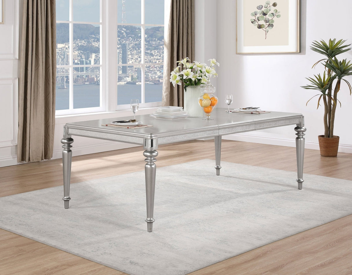 Bling Game Rectangular Dining Table with Leaf Metallic Platinum | Coaster | Home Elegance USA