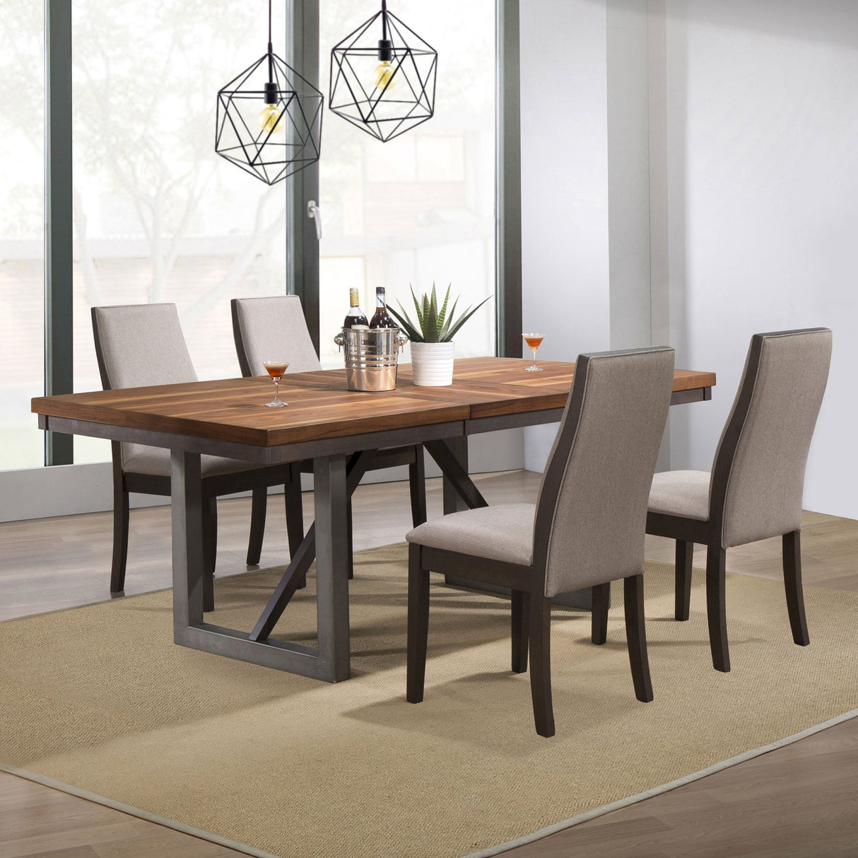 Spring Creek 5 - piece Dining Room Set Natural Walnut and Taupe | Coaster | Home Elegance USA