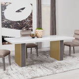 Carla Rectangular Dining Table with Cultured Carrara Marble Top White and Gold | Coaster | Home Elegance USA