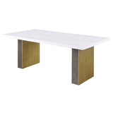 Carla Rectangular Dining Table with Cultured Carrara Marble Top White and Gold | Coaster | Home Elegance USA