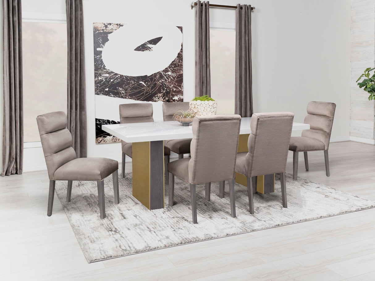 Carla Rectangular Dining Table with Cultured Carrara Marble Top White and Gold | Coaster | Home Elegance USA