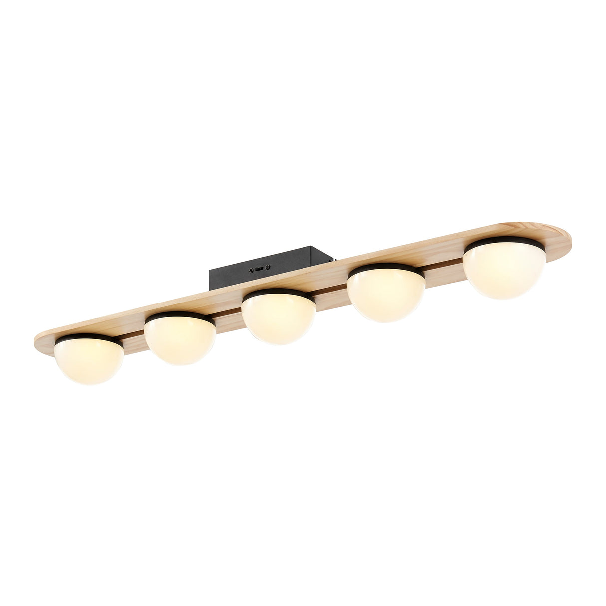 Flush Mount Chandelier Satin Black & Wood  | Finesse
