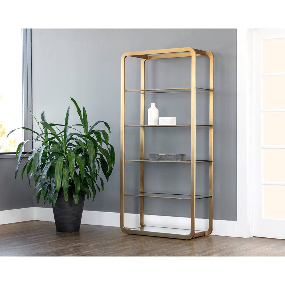 Ambretta Bookcase - Large - Gold / Clear | Sunpan - STOCKR - SUNPAN - 107074 - Home Elegance USA - 2