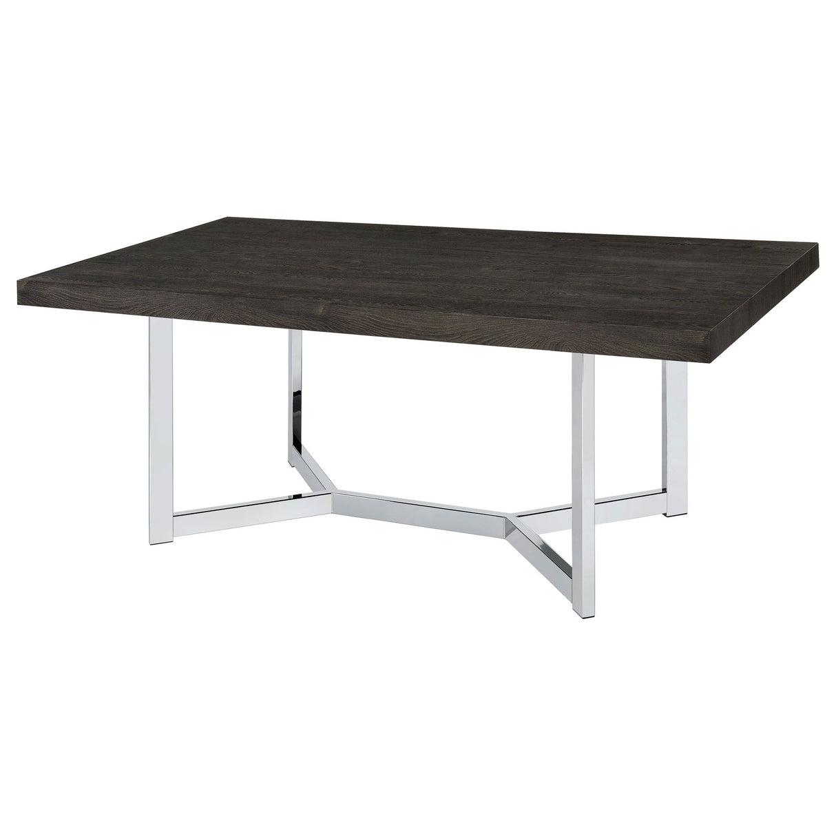 Benson Rectangular Trestle Base Dining Table Dark Oak and Chrome | Coaster | Home Elegance USA