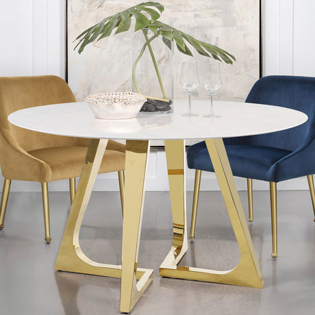 Dining Table - Gwynn Round Dining Table with Marble Top and Stainless Steel Base White and Gold