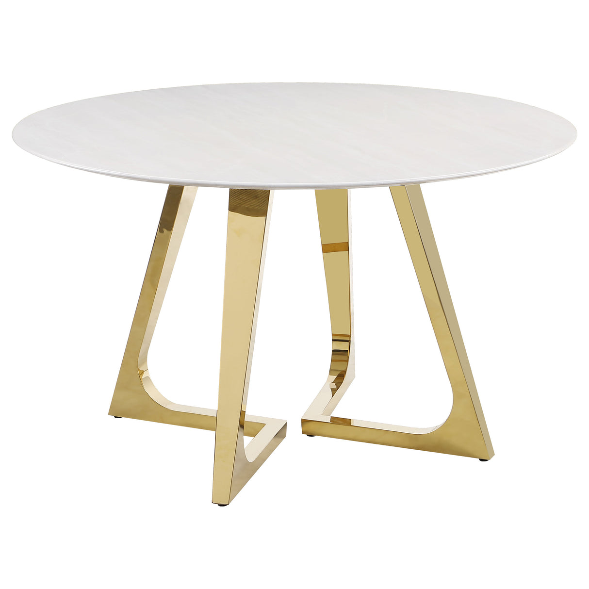 Dining Table - Gwynn Round Dining Table with Marble Top and Stainless Steel Base White and Gold