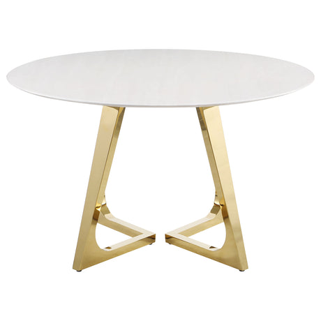 Dining Table - Gwynn Round Dining Table with Marble Top and Stainless Steel Base White and Gold