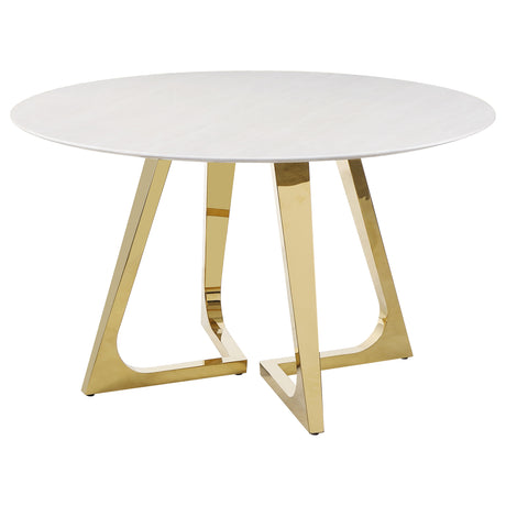 Dining Table - Gwynn Round Dining Table with Marble Top and Stainless Steel Base White and Gold