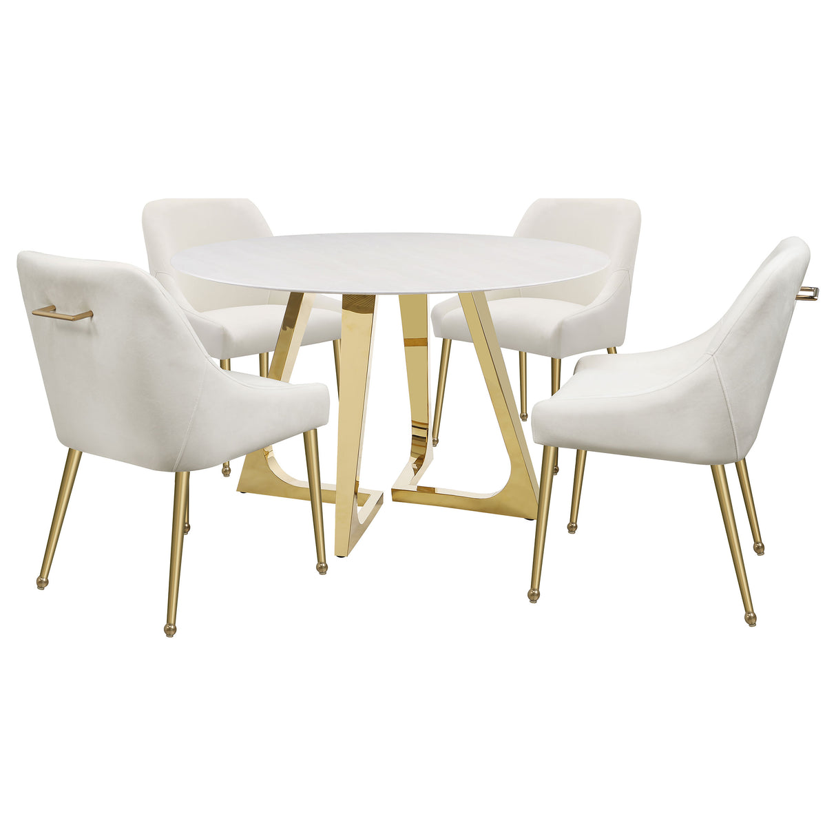 Dining Table - Gwynn Round Dining Table with Marble Top and Stainless Steel Base White and Gold